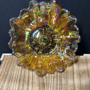 Iridescent Gold Glass Flower Bowl